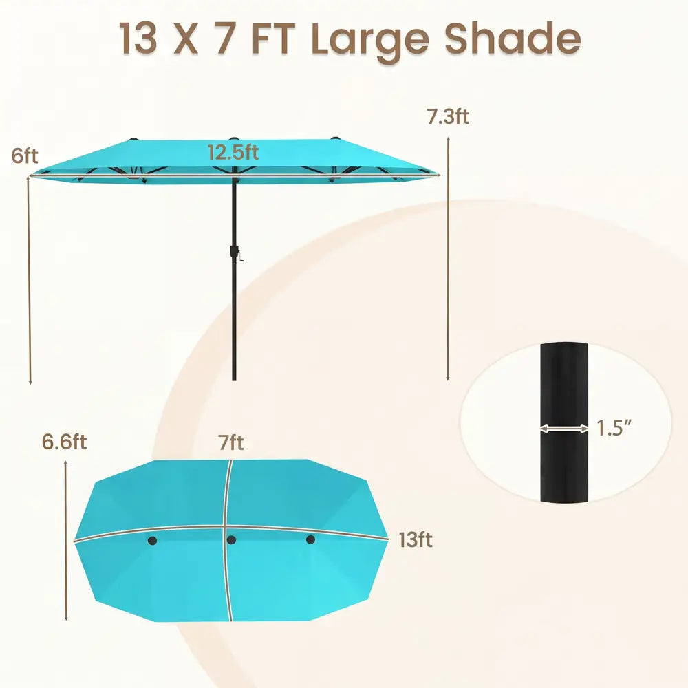 13 Feet Large Patio Umbrella Outdoor Double-Sided Table Market Umbrella with Crank Handle-Turquoise - Turquoise