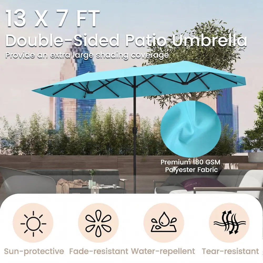 13 Feet Large Patio Umbrella Outdoor Double-Sided Table Market Umbrella with Crank Handle-Turquoise - Turquoise