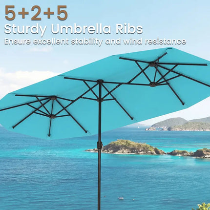 13 Feet Large Patio Umbrella Outdoor Double-Sided Table Market Umbrella with Crank Handle-Turquoise - Turquoise