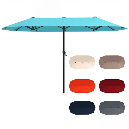 13 Feet Large Patio Umbrella Outdoor Double-Sided Table Market Umbrella with Crank Handle-Turquoise - Turquoise
