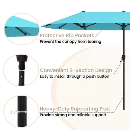 13 Feet Large Patio Umbrella Outdoor Double-Sided Table Market Umbrella with Crank Handle-Turquoise - Turquoise