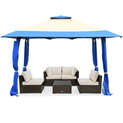 13 Feet x 13 Feet Pop Up Canopy Tent Instant Outdoor Folding Canopy Shelter-Blue - Blue - Gazebos