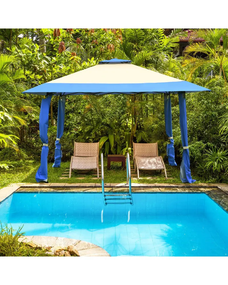 13 Feet x 13 Feet Pop Up Canopy Tent Instant Outdoor Folding Canopy Shelter-Blue - Blue - Gazebos