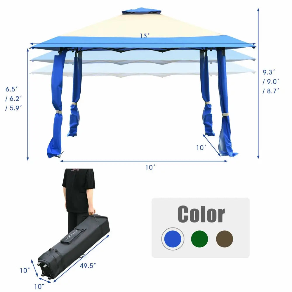 13 Feet x 13 Feet Pop Up Canopy Tent Instant Outdoor Folding Canopy Shelter-Blue - Blue - Gazebos