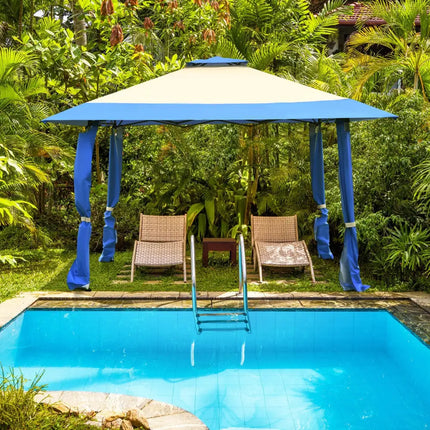 13 Feet x 13 Feet Pop Up Canopy Tent Instant Outdoor Folding Canopy Shelter-Blue - Blue - Gazebos