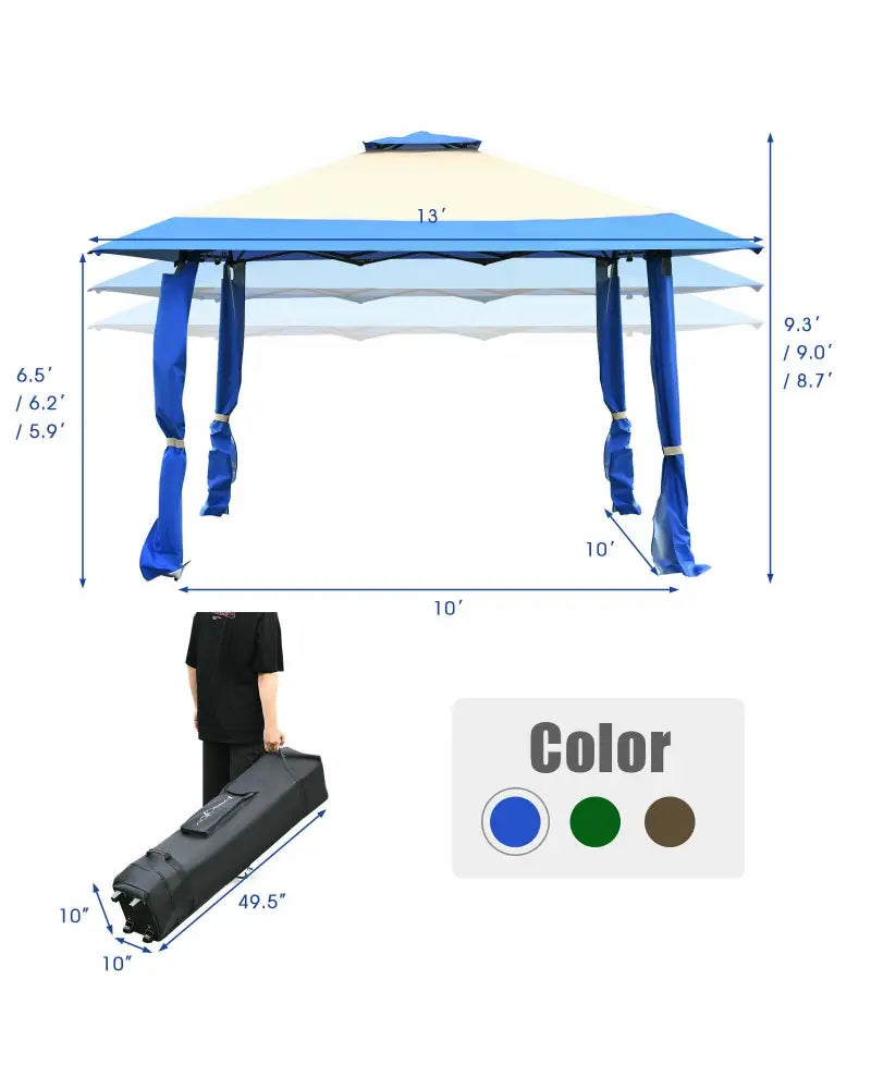 13 Feet x 13 Feet Pop Up Canopy Tent Instant Outdoor Folding Canopy Shelter-Blue - Blue - Gazebos