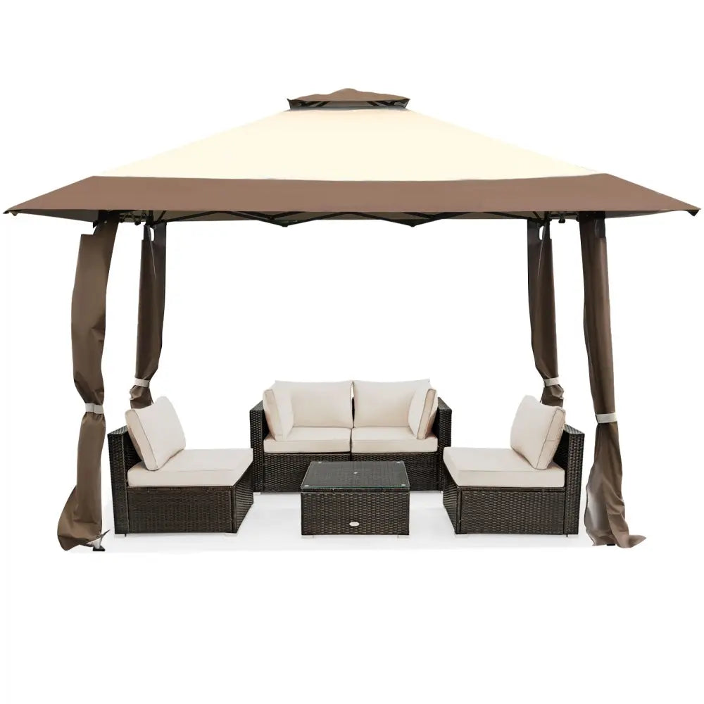 13 Feet x 13 Feet Pop Up Canopy Tent Instant Outdoor Folding Canopy Shelter-Brown - Brown - Gazebos