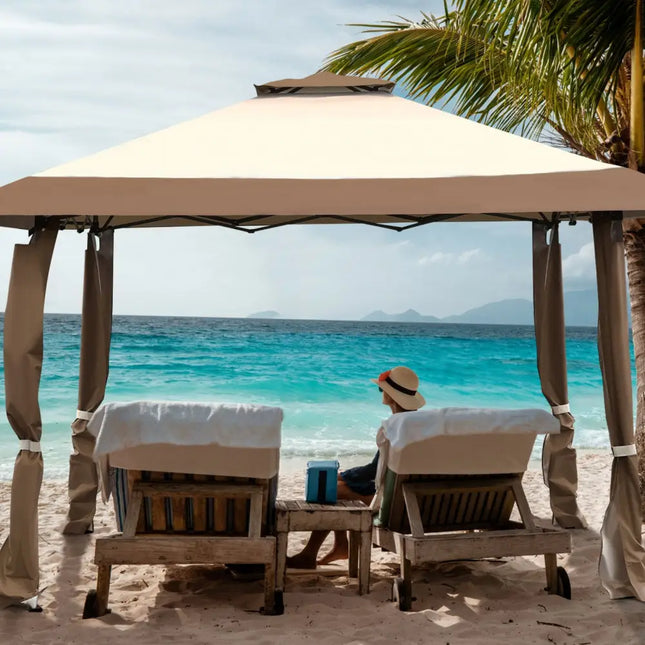 13 Feet x 13 Feet Pop Up Canopy Tent Instant Outdoor Folding Canopy Shelter-Brown - Brown - Gazebos