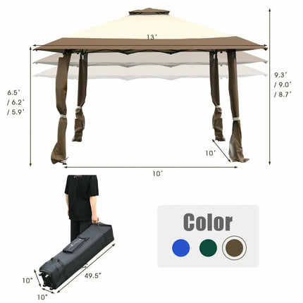 13 Feet x 13 Feet Pop Up Canopy Tent Instant Outdoor Folding Canopy Shelter-Brown - Brown - Gazebos