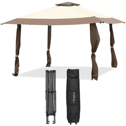 13 Feet x 13 Feet Pop Up Canopy Tent Instant Outdoor Folding Canopy Shelter-Brown - Brown - Gazebos