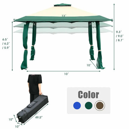 13 Feet x 13 Feet Pop Up Canopy Tent Instant Outdoor Folding Canopy Shelter-Green - Green - Gazebos