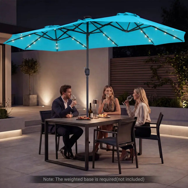 13 FT Double-Sided Patio Umbrella Large Rectangle Market Umbrella with 36 LED Lights-Turquoise - Turquoise - Outdoor