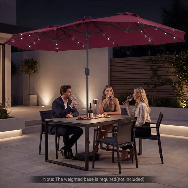 13 FT Double-Sided Patio Umbrella Large Rectangle Market Umbrella with 36 LED Lights-Wine - Wine - Outdoor Umbrellas