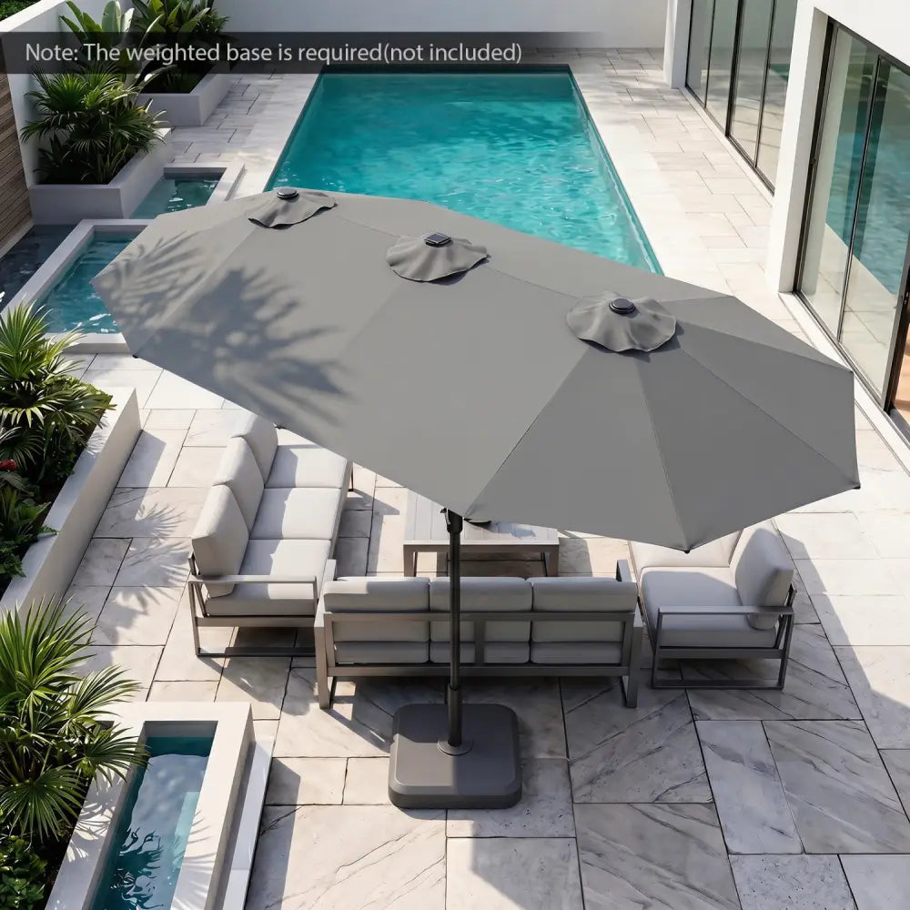 13 FT Double-Sided Patio Umbrella Large Rectangle Market Umbrella with 36 LED Lights-Gray - Gray - Outdoor Umbrellas