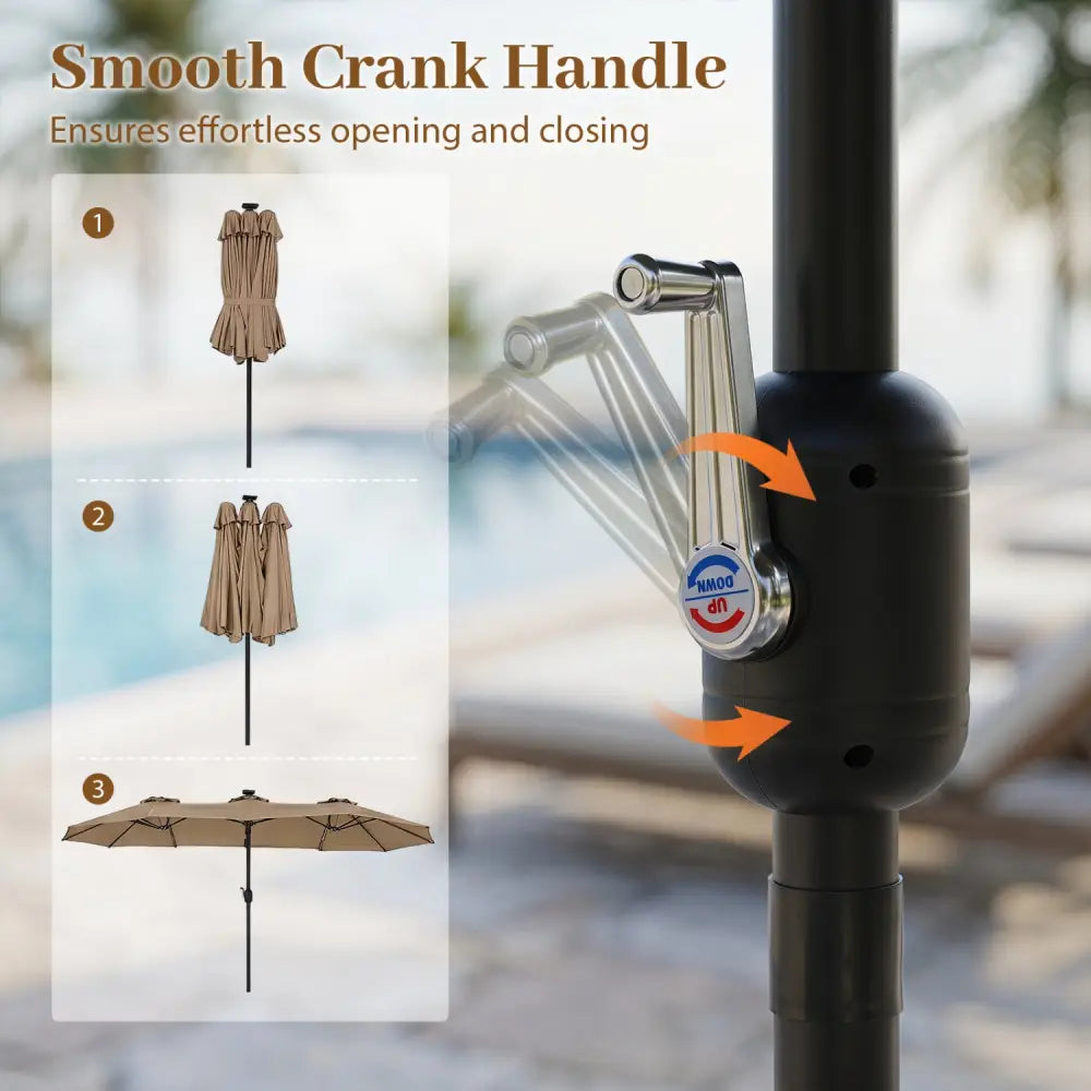 13 FT Double-Sided Patio Umbrella Large Rectangle Market Umbrella with 36 LED Lights-Tan - Tan - Outdoor Umbrellas