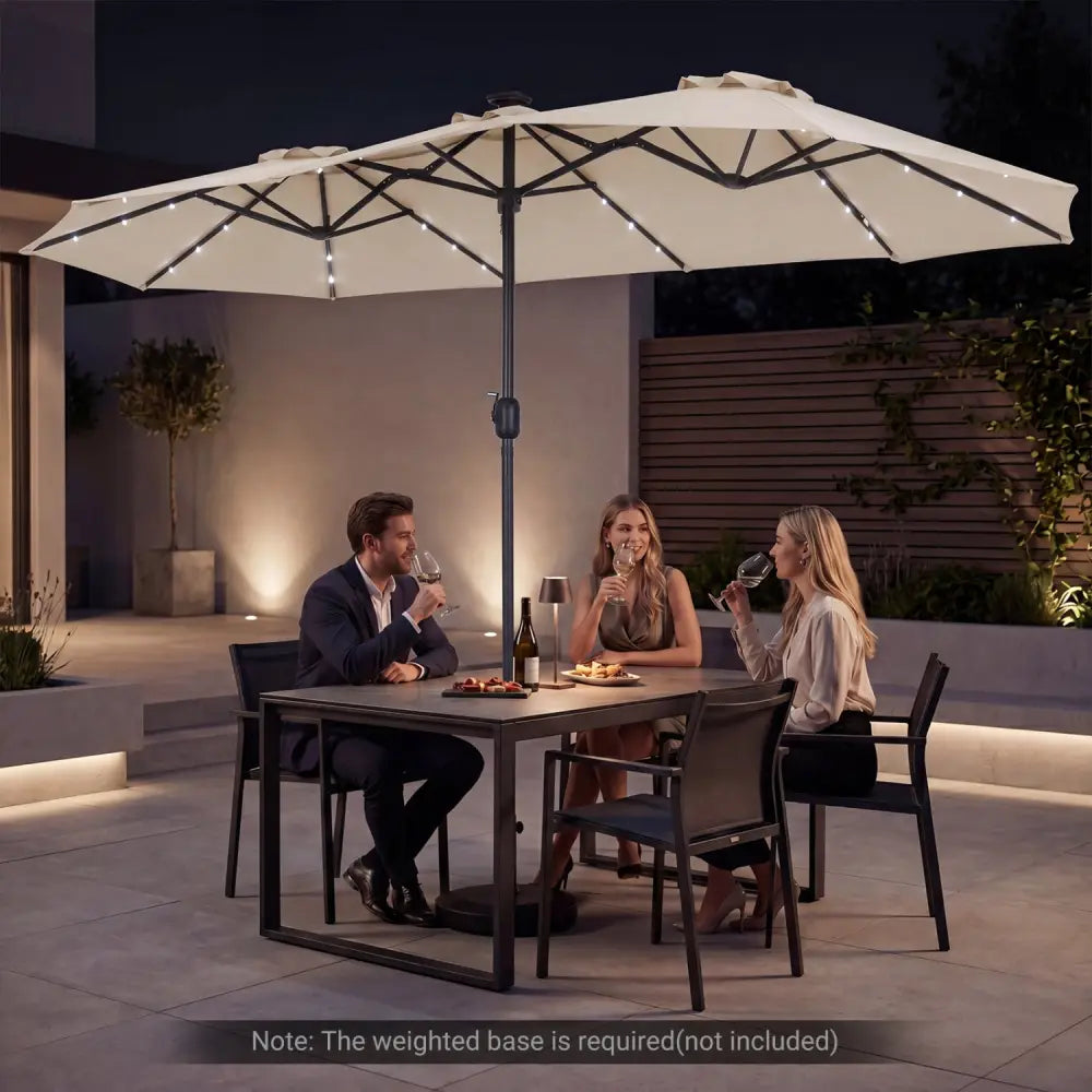 13 FT Double-Sided Patio Umbrella Large Rectangle Market Umbrella with 36 LED Lights-Beige - Beige - Outdoor Umbrellas