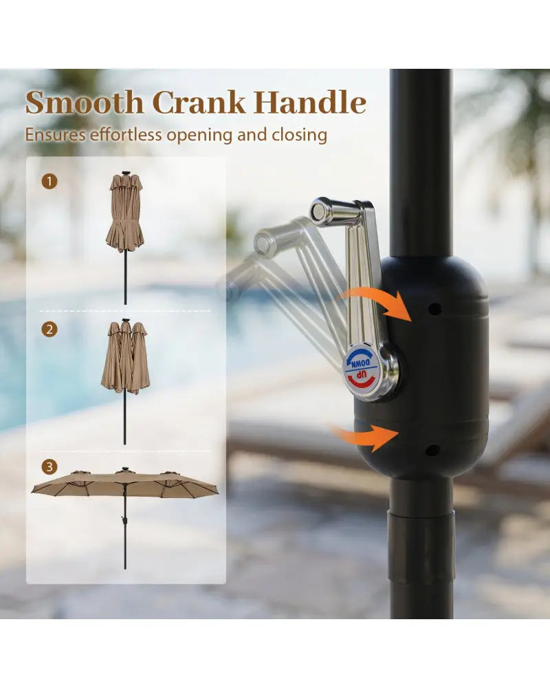 13 FT Double-Sided Patio Umbrella Large Rectangle Market Umbrella with 36 LED Lights-Tan - Tan - Outdoor Umbrellas