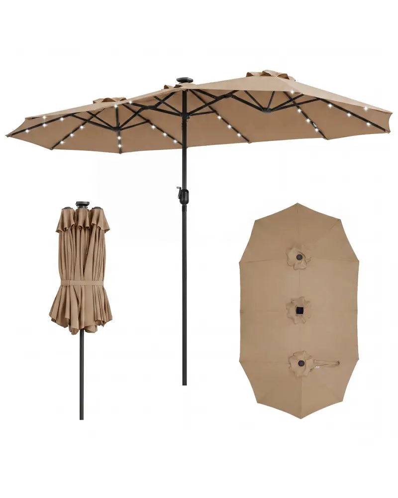 13 FT Double-Sided Patio Umbrella Large Rectangle Market Umbrella with 36 LED Lights-Tan - Tan - Outdoor Umbrellas