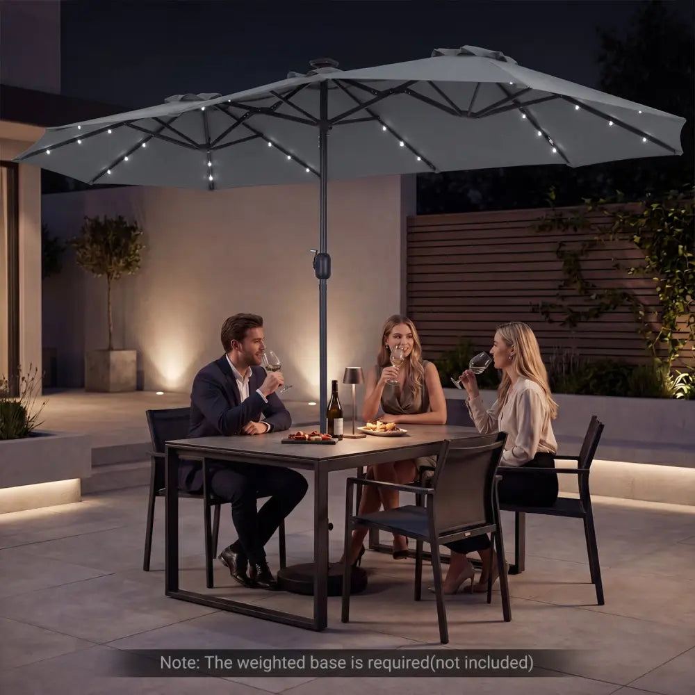 13 FT Double-Sided Patio Umbrella Large Rectangle Market Umbrella with 36 LED Lights-Gray - Gray - Outdoor Umbrellas