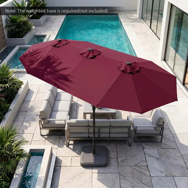 13 FT Double-Sided Patio Umbrella Large Rectangle Market Umbrella with 36 LED Lights-Wine - Wine - Outdoor Umbrellas