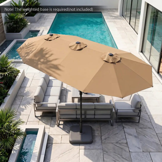13 FT Double-Sided Patio Umbrella Large Rectangle Market Umbrella with 36 LED Lights-Tan - Tan - Outdoor Umbrellas