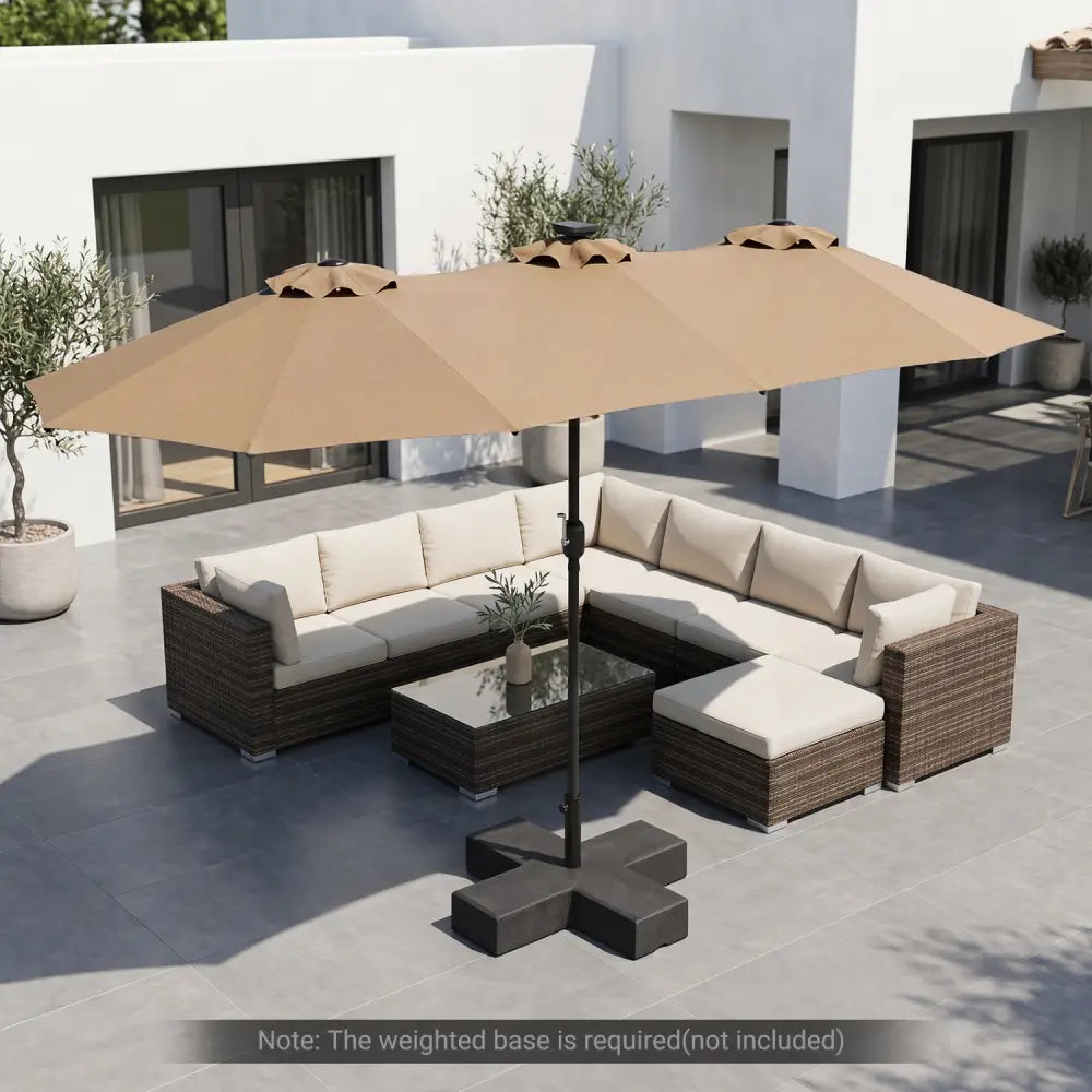 13 FT Double-Sided Patio Umbrella Large Rectangle Market Umbrella with 36 LED Lights-Tan - Tan - Outdoor Umbrellas