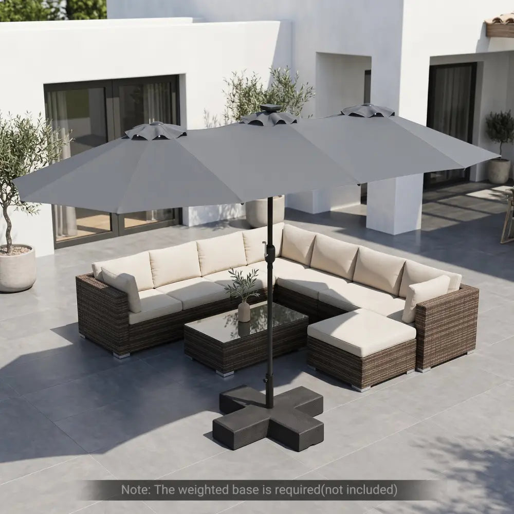 13 FT Double-Sided Patio Umbrella Large Rectangle Market Umbrella with 36 LED Lights-Gray - Gray - Outdoor Umbrellas