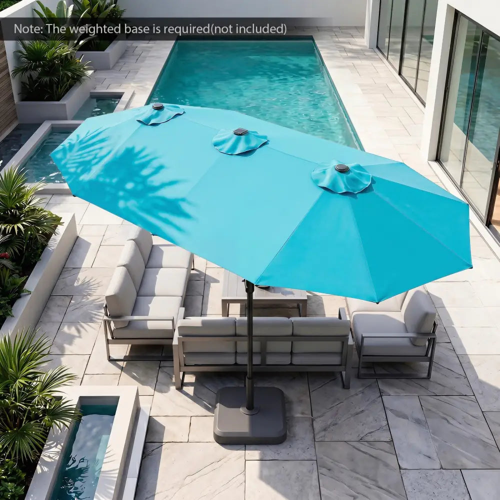13 FT Double-Sided Patio Umbrella Large Rectangle Market Umbrella with 36 LED Lights-Turquoise - Turquoise - Outdoor