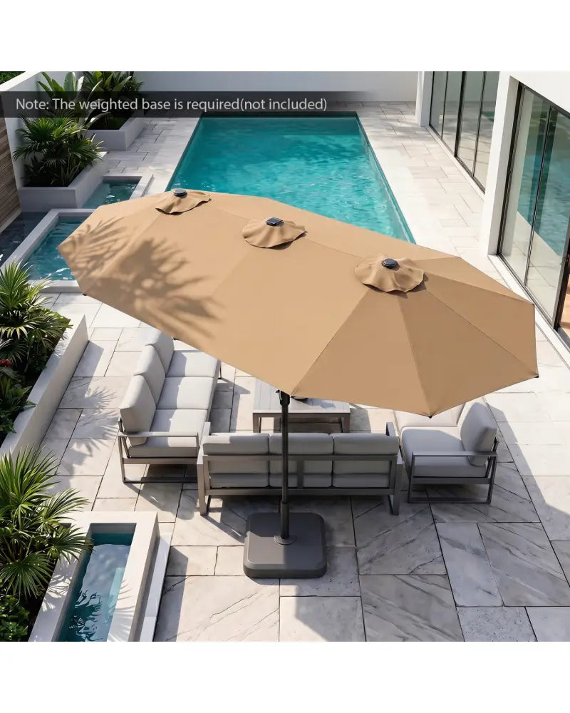 13 FT Double-Sided Patio Umbrella Large Rectangle Market Umbrella with 36 LED Lights-Tan - Tan - Outdoor Umbrellas