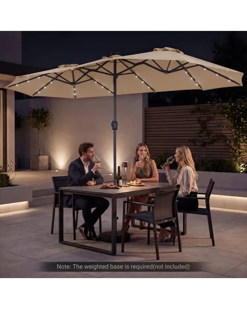 13 FT Double-Sided Patio Umbrella Large Rectangle Market Umbrella with 36 LED Lights-Tan - Tan - Outdoor Umbrellas