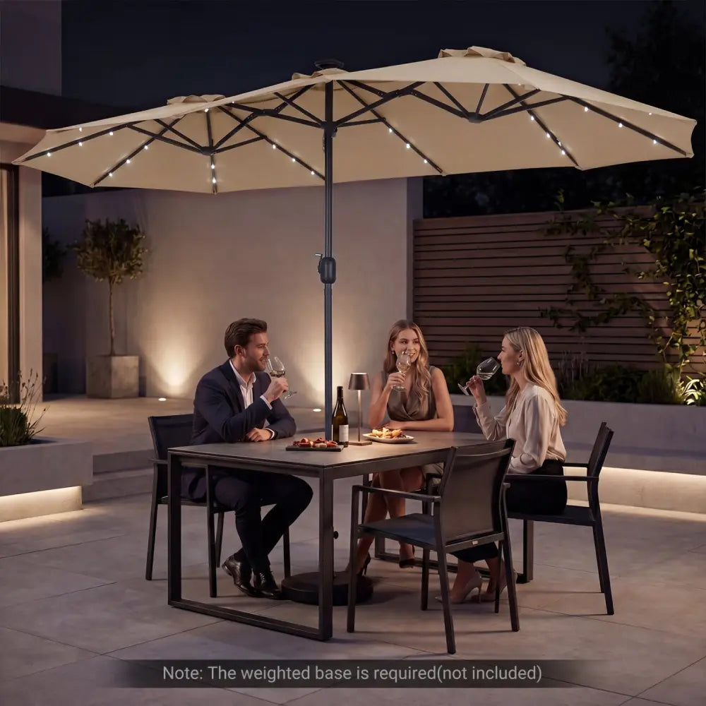 13 FT Double-Sided Patio Umbrella Large Rectangle Market Umbrella with 36 LED Lights-Tan - Tan - Outdoor Umbrellas
