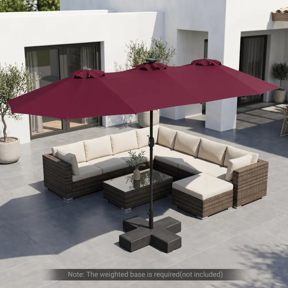 13 FT Double-Sided Patio Umbrella Large Rectangle Market Umbrella with 36 LED Lights-Wine - Wine - Outdoor Umbrellas