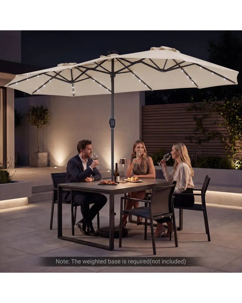 13 FT Double-Sided Patio Umbrella Large Rectangle Market Umbrella with 36 LED Lights-Beige - Beige - Outdoor Umbrellas