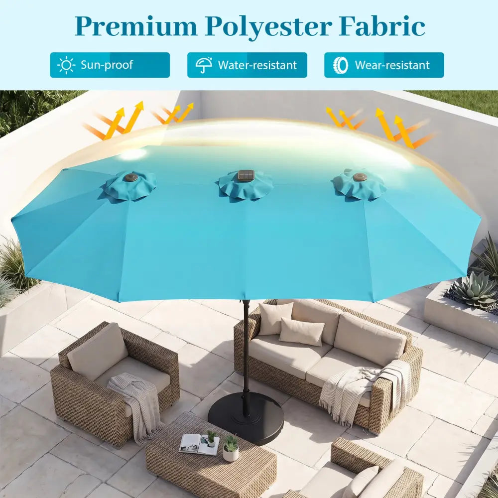 13 FT Double-Sided Patio Umbrella Large Rectangle Market Umbrella with 36 LED Lights-Turquoise - Turquoise - Outdoor