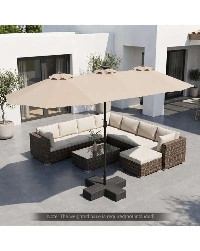 13 FT Double-Sided Patio Umbrella Large Rectangle Market Umbrella with 36 LED Lights-Beige - Beige - Outdoor Umbrellas
