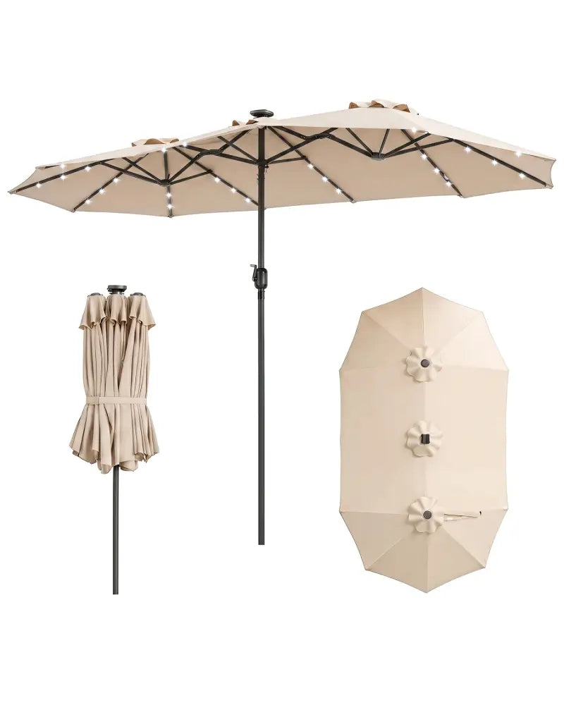 13 FT Double-Sided Patio Umbrella Large Rectangle Market Umbrella with 36 LED Lights-Beige - Beige - Outdoor Umbrellas