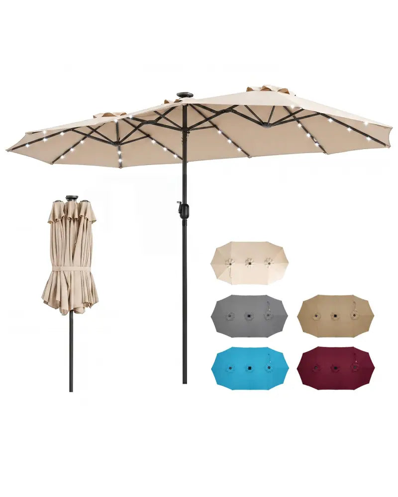 13 FT Double-Sided Patio Umbrella Large Rectangle Market Umbrella with 36 LED Lights-Beige - Beige - Outdoor Umbrellas