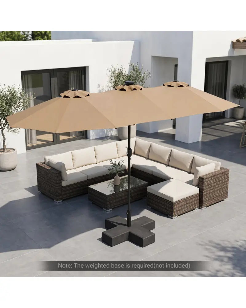 13 FT Double-Sided Patio Umbrella Large Rectangle Market Umbrella with 36 LED Lights-Tan - Tan - Outdoor Umbrellas