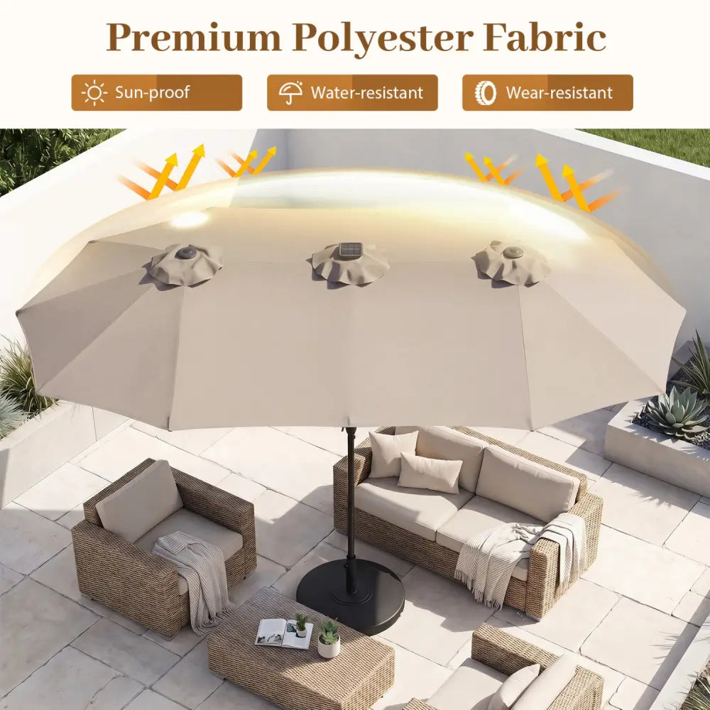 13 FT Double-Sided Patio Umbrella Large Rectangle Market Umbrella with 36 LED Lights-Beige - Beige - Outdoor Umbrellas