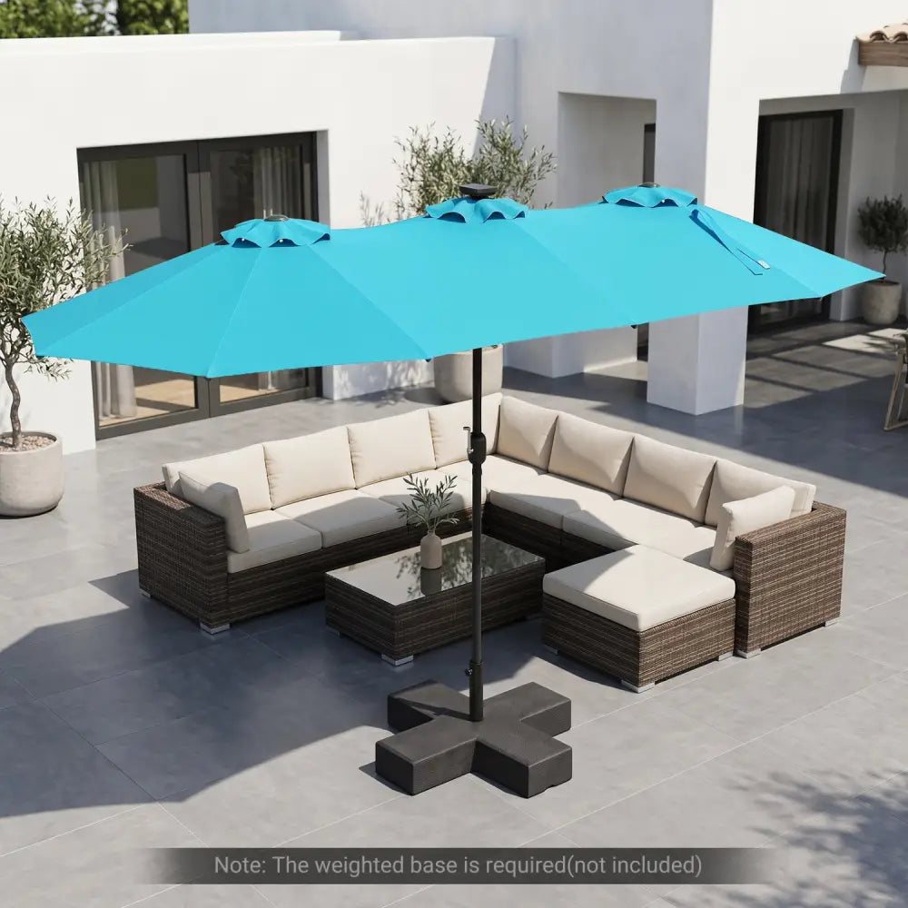 13 FT Double-Sided Patio Umbrella Large Rectangle Market Umbrella with 36 LED Lights-Turquoise - Turquoise - Outdoor