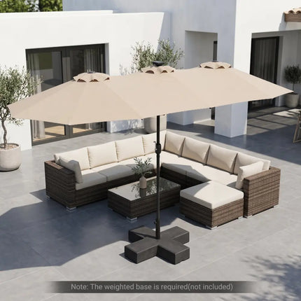 13 FT Double-Sided Patio Umbrella Large Rectangle Market Umbrella with 36 LED Lights-Beige - Beige - Outdoor Umbrellas