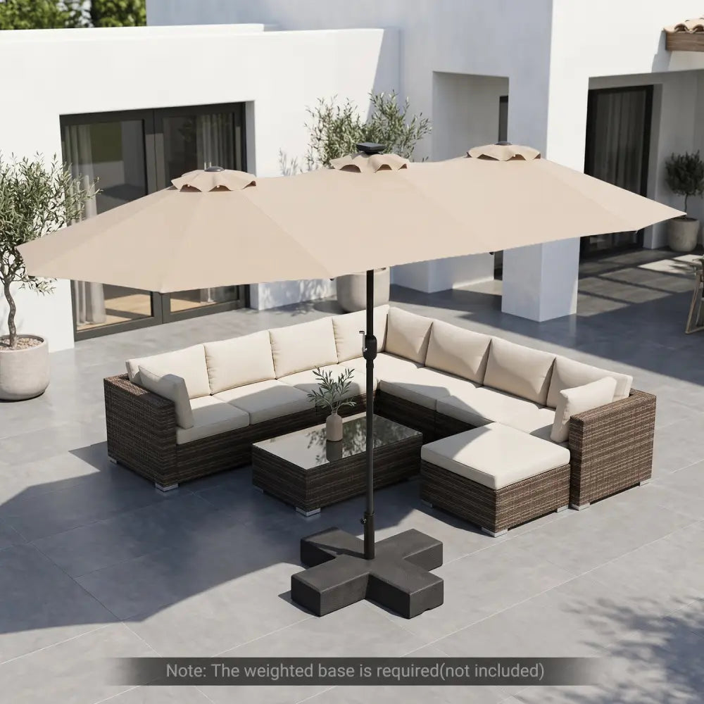 13 FT Double-Sided Patio Umbrella Large Rectangle Market Umbrella with 36 LED Lights-Beige - Beige - Outdoor Umbrellas