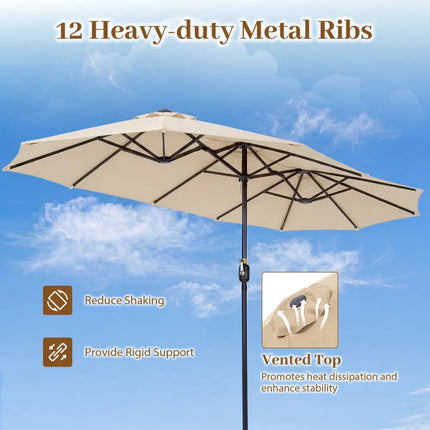 13 FT Double-Sided Patio Umbrella Large Rectangle Market Umbrella with 36 LED Lights-Beige - Beige - Outdoor Umbrellas