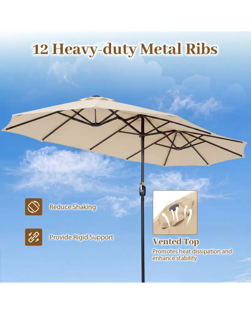 13 FT Double-Sided Patio Umbrella Large Rectangle Market Umbrella with 36 LED Lights-Beige - Beige - Outdoor Umbrellas