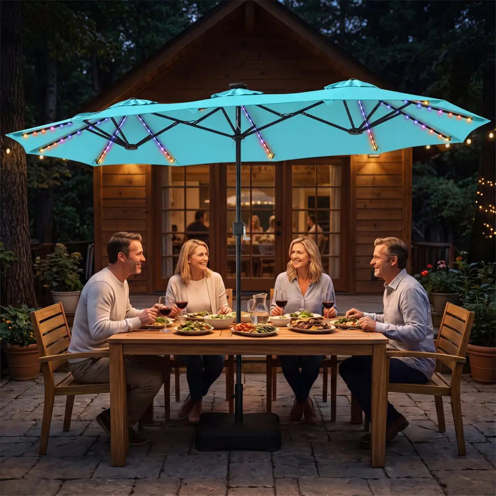 13 FT Double-Sided Patio Umbrella with 108 LED Lights and Base Included-Turquoise - Turquoise - Outdoor Umbrellas