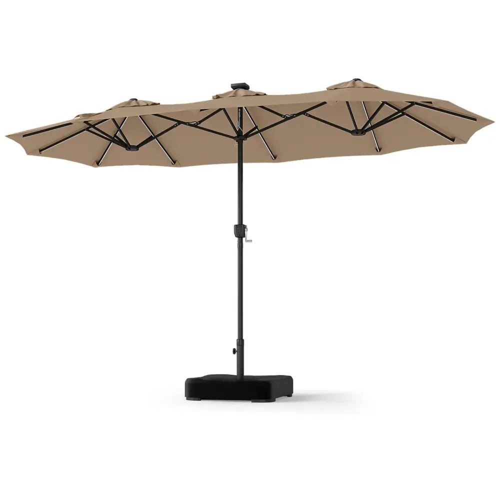 13 FT Double-Sided Patio Umbrella with 108 LED Lights and Base Included-Tan - Tan - Outdoor Umbrellas
