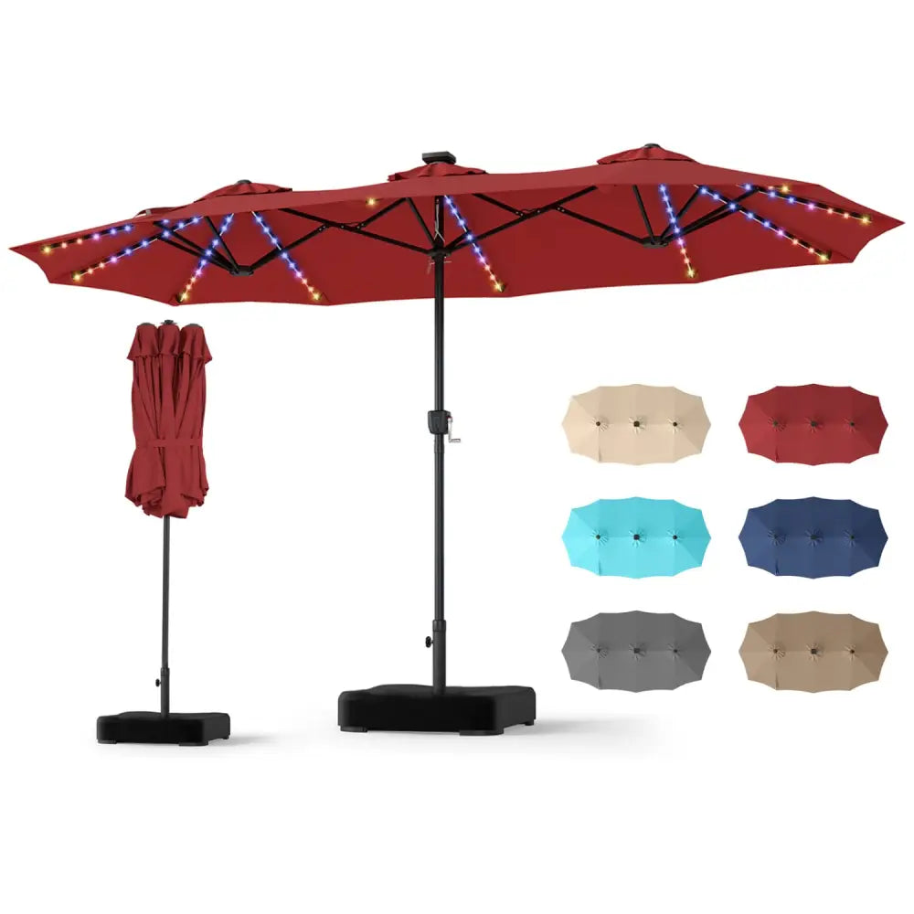 13 FT Double-Sided Patio Umbrella with 108 LED Lights and Base Included-Wine - Wine - Outdoor Umbrellas