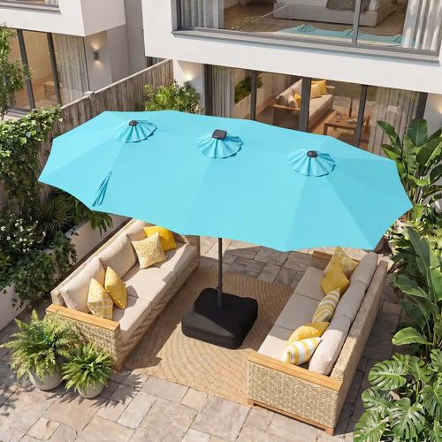 13 FT Double-Sided Patio Umbrella with 108 LED Lights and Base Included-Turquoise - Turquoise - Outdoor Umbrellas