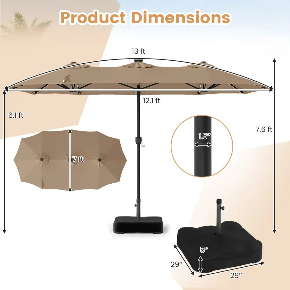 13 FT Double-Sided Patio Umbrella with 108 LED Lights and Base Included-Tan - Tan - Outdoor Umbrellas