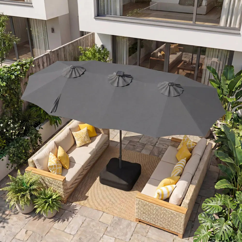 13 FT Double-Sided Patio Umbrella with 108 LED Lights and Base Included-Gray - Gray - Outdoor Umbrellas